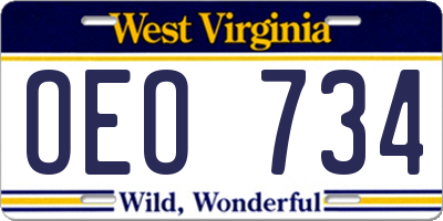 WV license plate OEO734