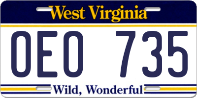 WV license plate OEO735