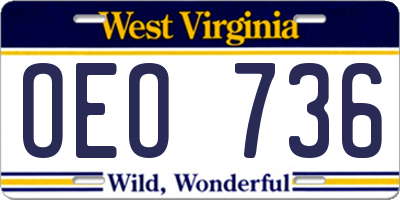 WV license plate OEO736