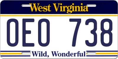 WV license plate OEO738