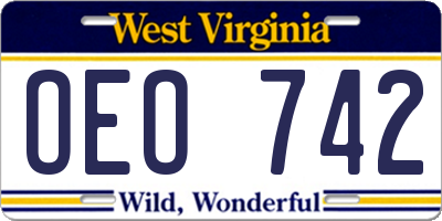 WV license plate OEO742