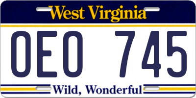 WV license plate OEO745
