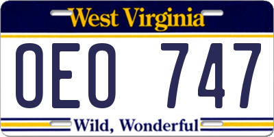 WV license plate OEO747