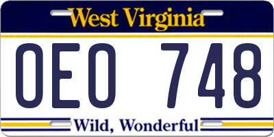 WV license plate OEO748