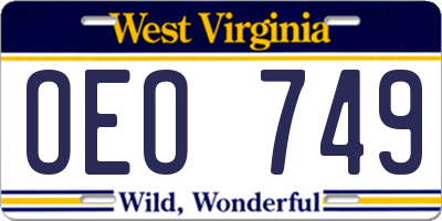 WV license plate OEO749