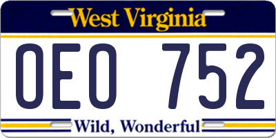 WV license plate OEO752