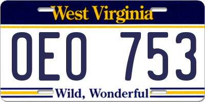 WV license plate OEO753