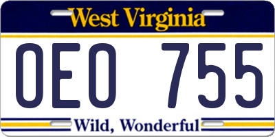 WV license plate OEO755