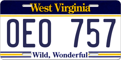 WV license plate OEO757