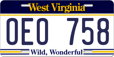 WV license plate OEO758