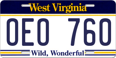 WV license plate OEO760