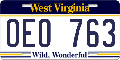 WV license plate OEO763