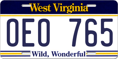 WV license plate OEO765