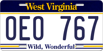 WV license plate OEO767