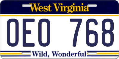 WV license plate OEO768