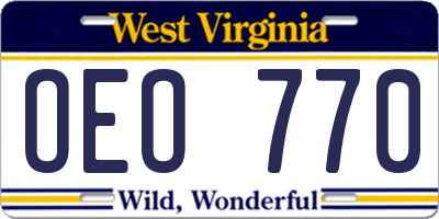 WV license plate OEO770