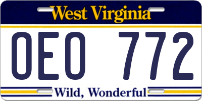 WV license plate OEO772