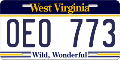 WV license plate OEO773