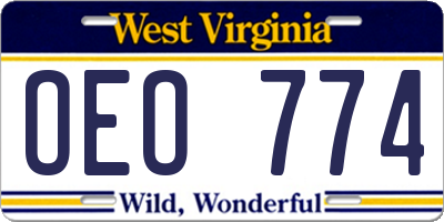 WV license plate OEO774