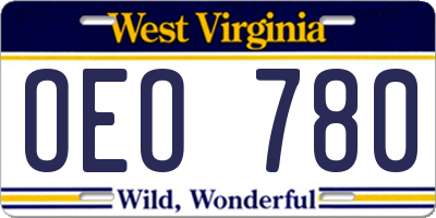 WV license plate OEO780