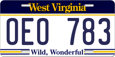 WV license plate OEO783