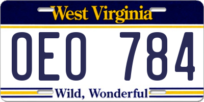 WV license plate OEO784