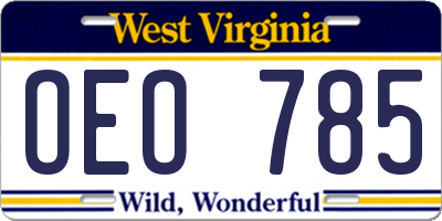 WV license plate OEO785