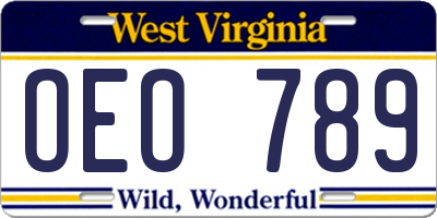 WV license plate OEO789