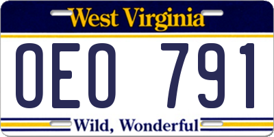 WV license plate OEO791