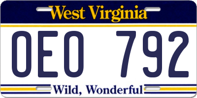 WV license plate OEO792