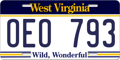 WV license plate OEO793