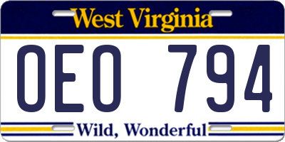 WV license plate OEO794