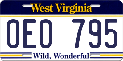 WV license plate OEO795