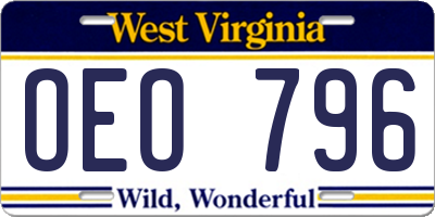 WV license plate OEO796