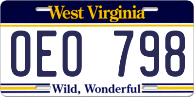 WV license plate OEO798