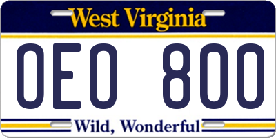 WV license plate OEO800