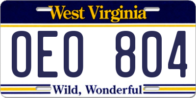WV license plate OEO804