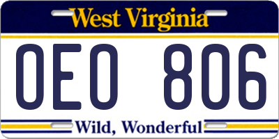 WV license plate OEO806