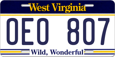 WV license plate OEO807