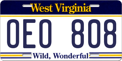 WV license plate OEO808