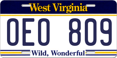 WV license plate OEO809
