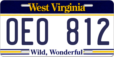 WV license plate OEO812