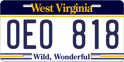 WV license plate OEO818