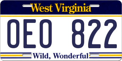 WV license plate OEO822