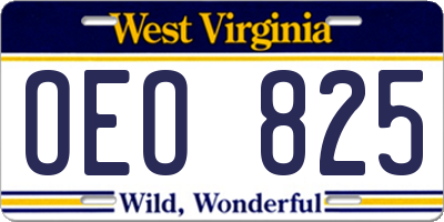 WV license plate OEO825