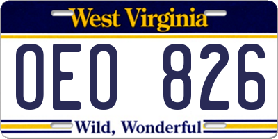 WV license plate OEO826