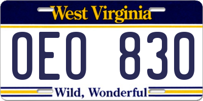 WV license plate OEO830