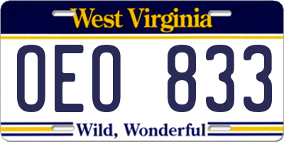 WV license plate OEO833