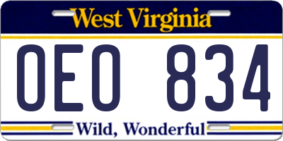 WV license plate OEO834