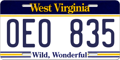 WV license plate OEO835